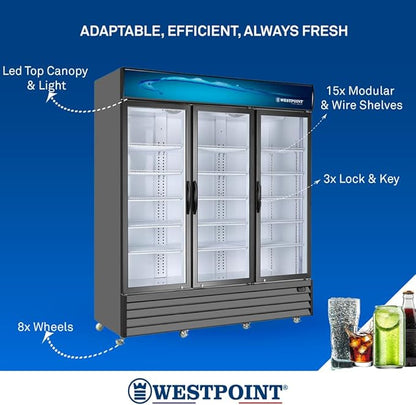 3Door Chiller With Top Canopy&Light (WPSN-4017T) - 1800Litre