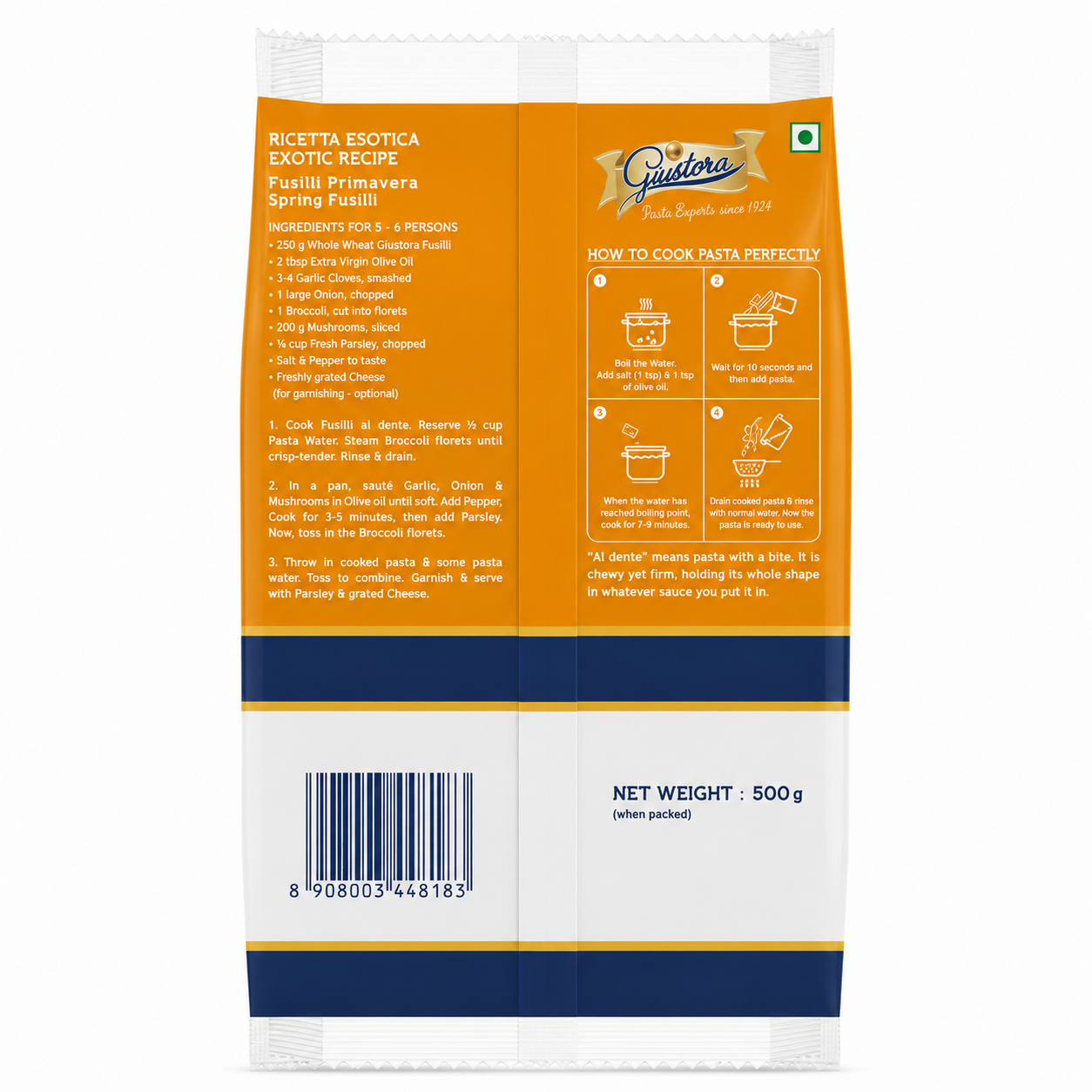 Pasta Whole Wheat Fusilli 500g